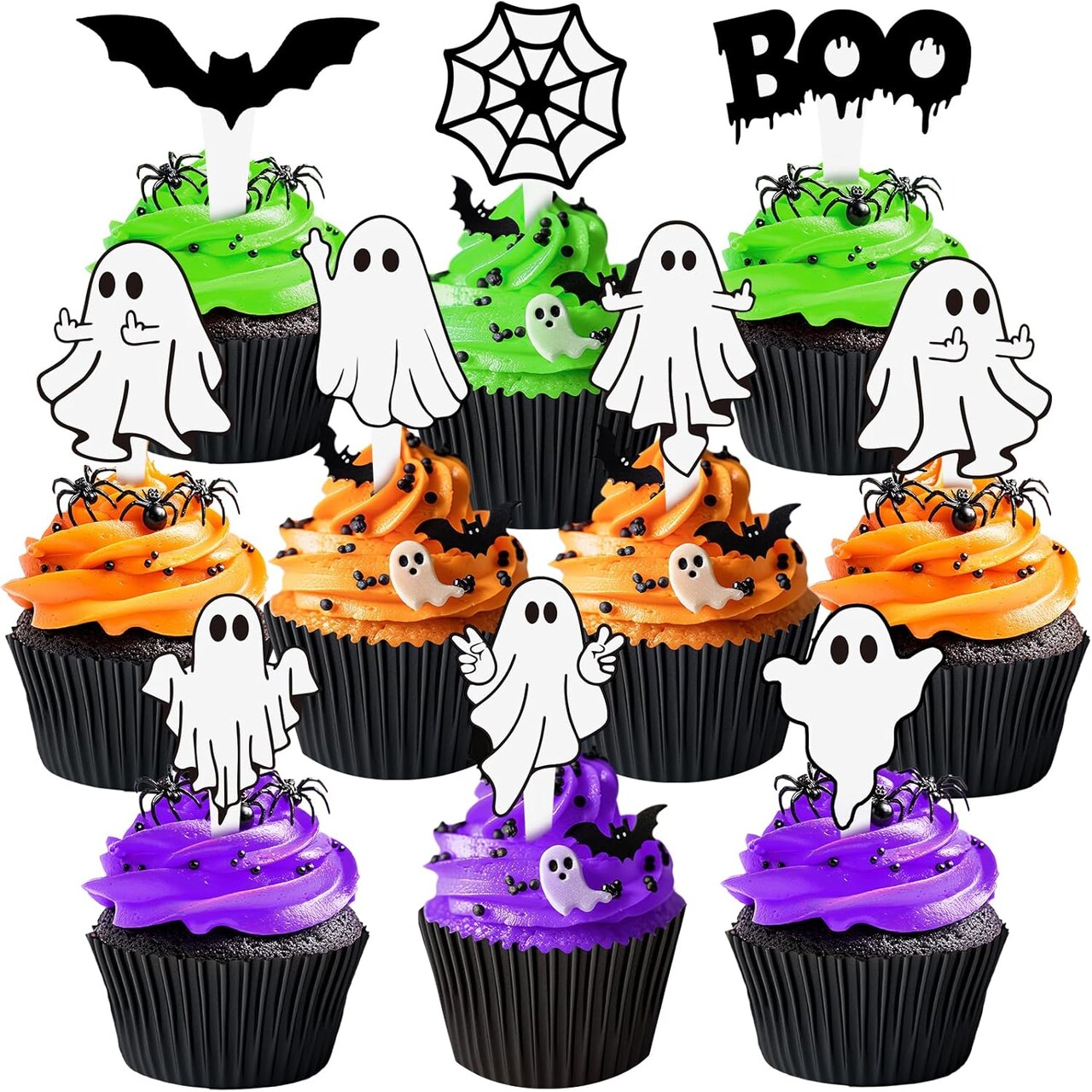 40-Pack Ghost Cupcake Toppers – Spooky & Cute Halloween Party Decorations with 10 Unique Designs for Ghost-Themed Birthdays, Baby Showers & Dessert Tables